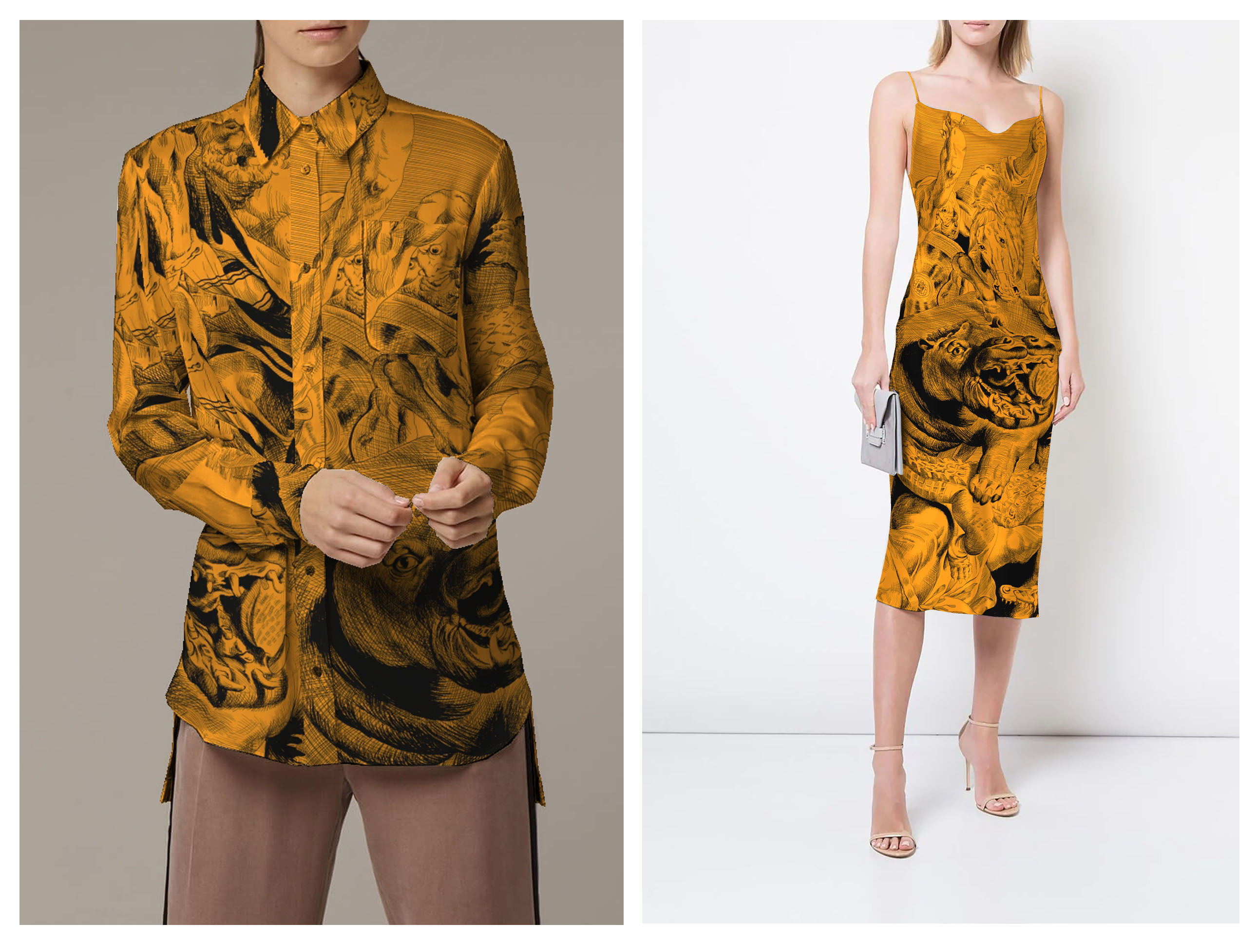Ткань Шёлк цвета охра в стиле Dries Van Noten 42669 6