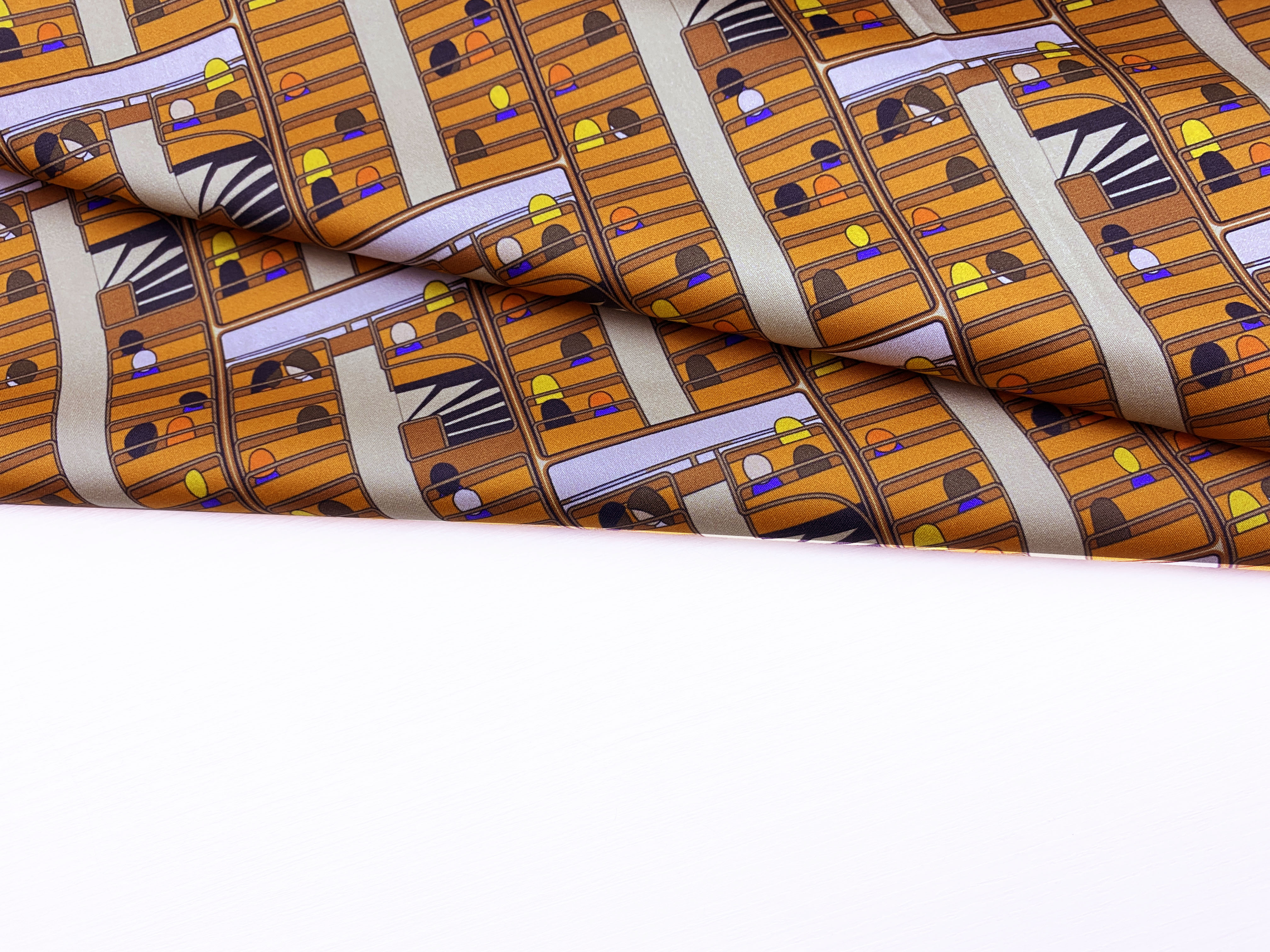 Ткань Ткань Хлопок  цвета охра с принтом люди в автобусе  14128 4