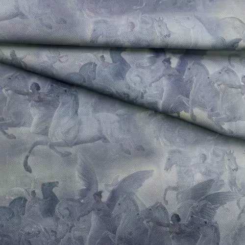 Ткань Пике фиолетового цвета с принтом ангелы 14374